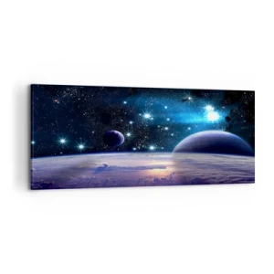 Quadro su tela - Stampe su Tela - Una vista dello spazio con pianeti e stelle - 120x50cm - Sempre da soli? - Decorazione murale moderna per soggiorno e camera da letto ARTTOR
