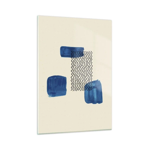 Quadro su vetro - Astrazione moderna con accenti blu - 50x70cm - Quartetto astratto - Decorazione murale moderna per soggiorno e camera da letto ARTTOR