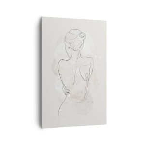 Quadro su tela - Stampe su Tela - Uno schizzo minimalista di una silhouette femminile su uno sfondo chiaro. - 80x120cm - Come uno strumento delicato - Decorazione murale moderna per soggiorno e camera da letto ARTTOR