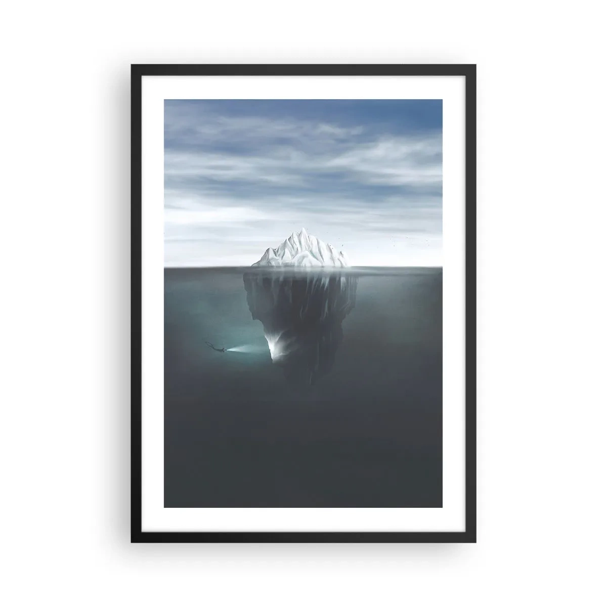 Poster in cornice nera - Un iceberg con un'enorme massa nascosta sott'acqua - 50x70cm - Mistero sottomarino - Decorazione murale moderna per soggiorno e camera da letto ARTTOR