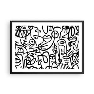 Poster in cornice nera - Disegni astratti in bianco e nero con motivi facciali - 70x50cm - Volti e miraggi - Decorazione murale moderna per soggiorno e camera da letto ARTTOR