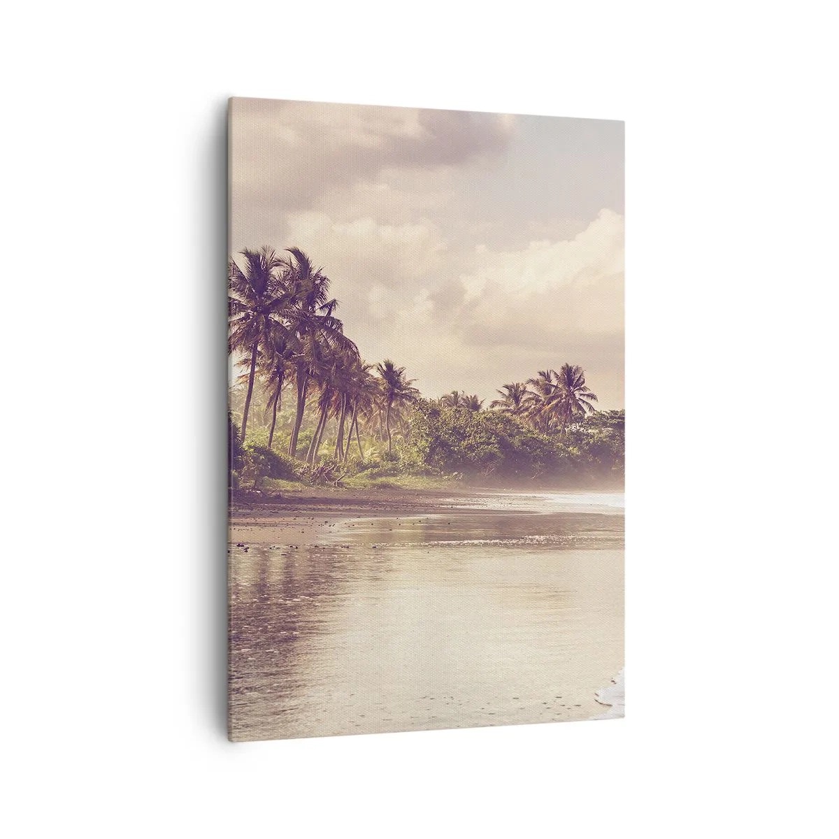 Quadro su tela - Stampe su Tela - Una spiaggia con palme e onde dolci al mattino - 70x100cm - La carezza delle onde - Decorazione murale moderna per soggiorno e camera da letto ARTTOR