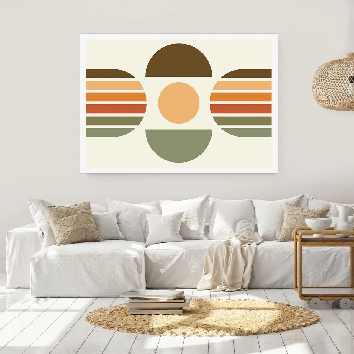 Poster - Composizione geometrica con semicerchi e strisce nei toni della terra - 100x70cm - Nei colori della terra - Decorazione murale moderna per soggiorno e camera da letto ARTTOR