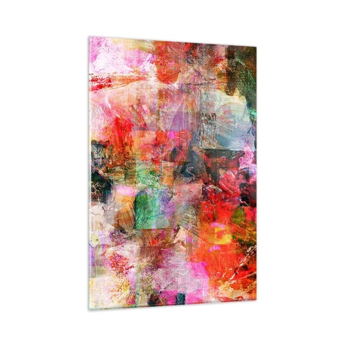 Quadro su vetro - Una composizione astratta con tonalità dominanti di rosa e rosso. - 80x120cm - Viaggio attraverso le rose - Decorazione murale moderna per soggiorno e camera da letto ARTTOR