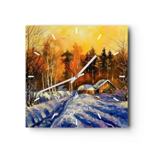 Orologio da parete - Orologio in Vetro - Paesaggio invernale con una casa alla luce del sole al tramonto - 30x30cm - Impressionismo invernale al sole - Decorazione murale moderna per soggiorno e camera da letto ARTTOR