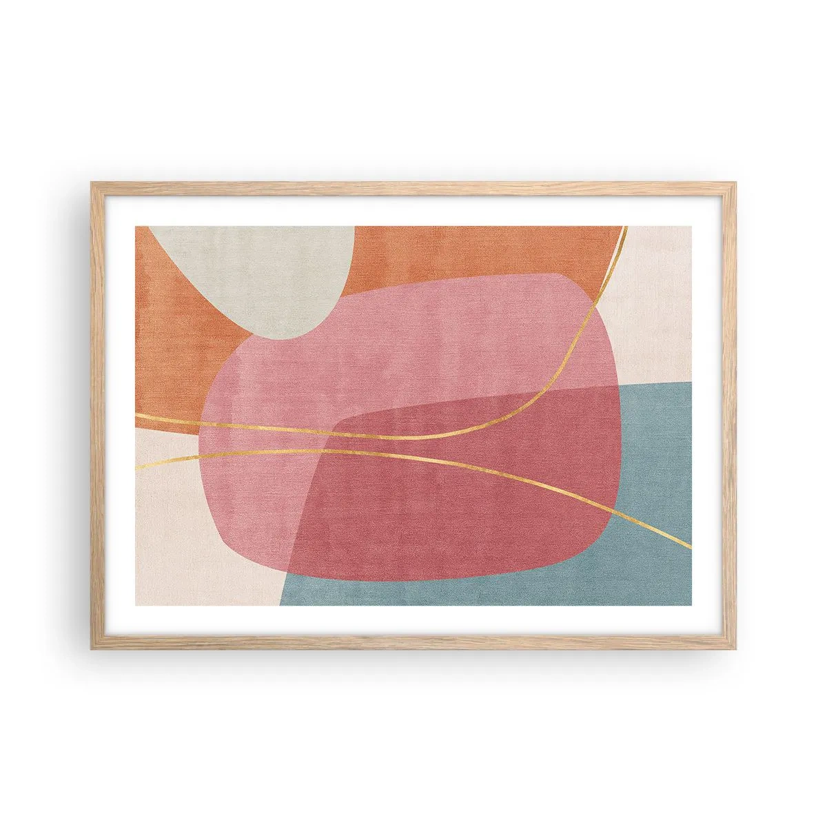 Poster in cornice rovere chiaro - Composizione pastello con filo dorato - 70x50 cm