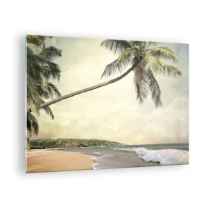 Quadro su vetro - Spiaggia tropicale con palme e onde - 70x50cm - Sogno tropicale - Decorazione murale moderna per soggiorno e camera da letto ARTTOR