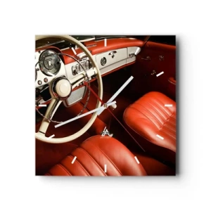 Orologio da parete - Orologio in Vetro - Interni di auto d'epoca con sedili in pelle rossa - 30x30cm - Lusso in stile vintage - Decorazione murale moderna per soggiorno e camera da letto ARTTOR