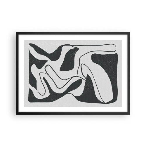 Poster in cornice nera - Astrazione in bianco e nero con forme organiche - 70x50cm - Gioco astratto nel labirinto - Decorazione murale moderna per soggiorno e camera da letto ARTTOR