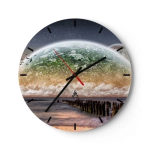 Orologio da parete - Orologio in Vetro - Paesaggio con un globo e un mare calmo - 30x30cm - E il mondo emerse dalle acque - Decorazione murale moderna per soggiorno, cucina e camera da letto ARTTOR