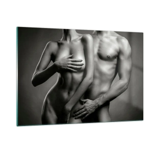 Quadro su vetro - Composizione in bianco e nero con sagome nude di una coppia - 120x80cm - Adamo ed Eva - Decorazione murale moderna per soggiorno e camera da letto ARTTOR