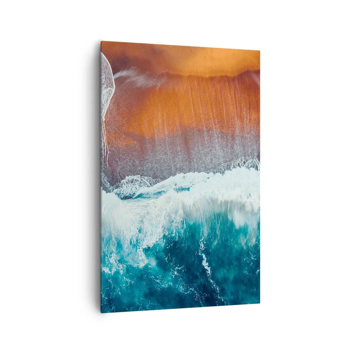 Quadro su tela - Stampe su Tela - Una vista delle onde dell'oceano che si infrangono sulla spiaggia dorata - 80x120cm - Il tocco dell'oceano - Decorazione murale moderna per soggiorno e camera da letto ARTTOR