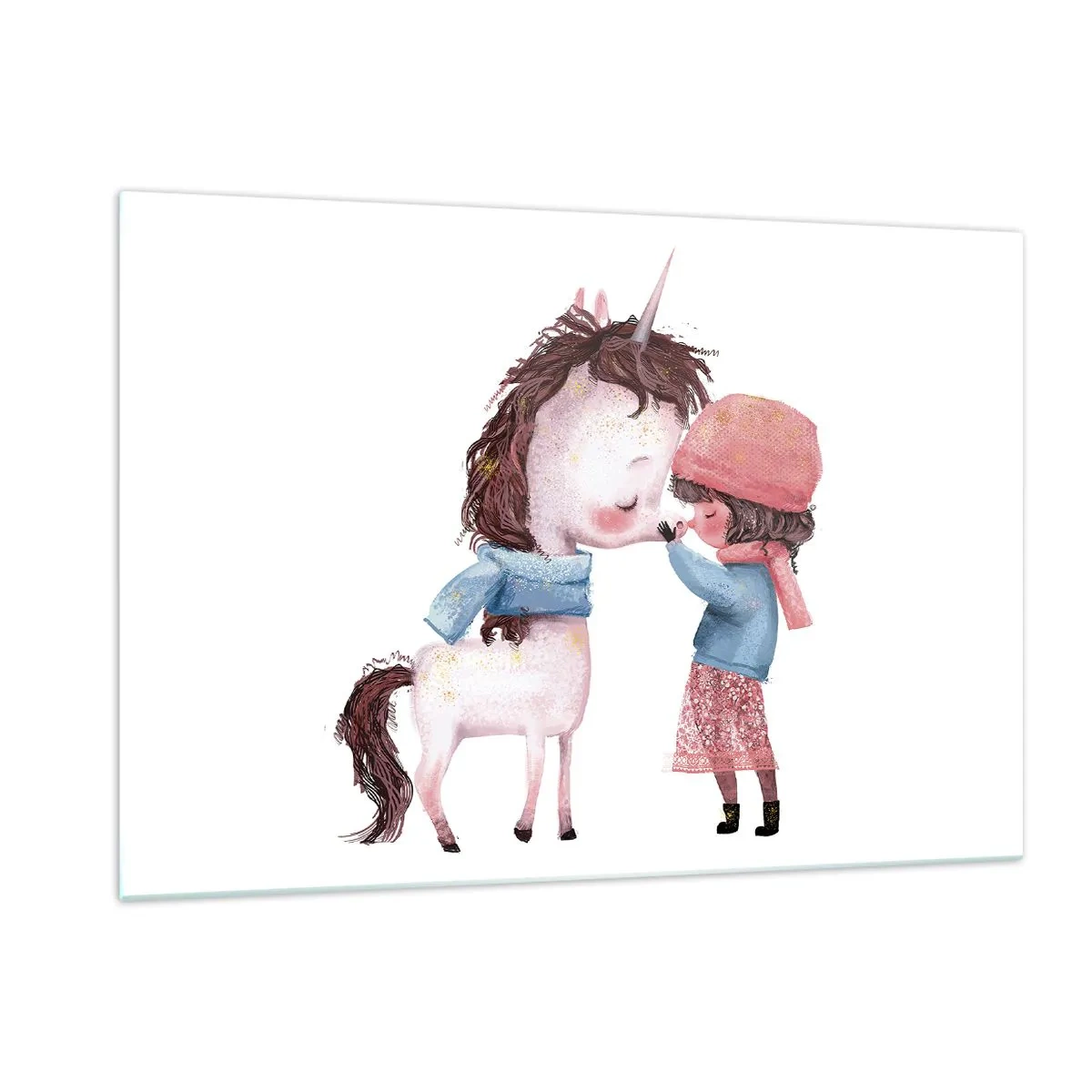 Quadro su vetro - Una ragazza e un unicorno in uno scenario invernale - 120x80cm - Racconto d'inverno - Decorazione murale moderna per soggiorno e camera da letto ARTTOR