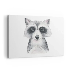 Quadro su tela - Stampe su Tela - Adorabile ritratto di un procione su sfondo bianco - 100x70cm - Un attimo di commozione - Decorazione murale moderna per soggiorno e camera da letto ARTTOR