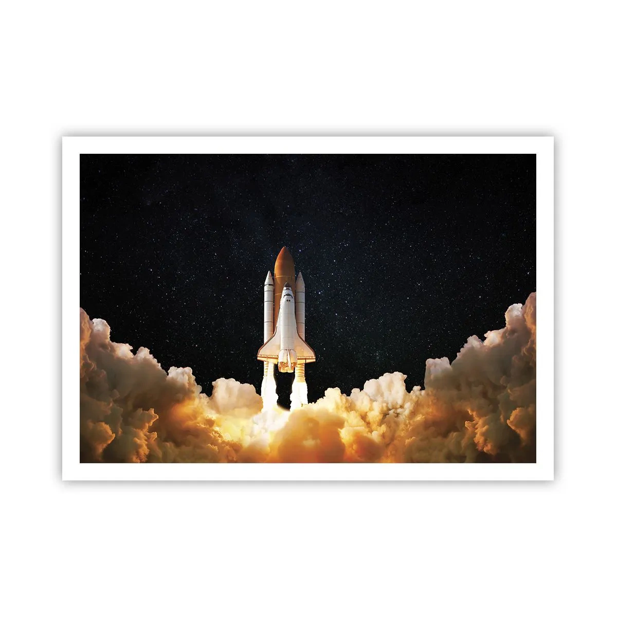 Poster - Un razzo spaziale che decolla contro il cielo stellato - 100x70cm - Ad astra! - Decorazione murale moderna per soggiorno e camera da letto ARTTOR