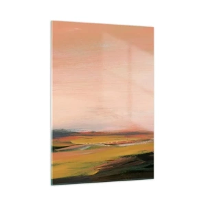 Quadro su vetro - Un paesaggio astratto nelle tonalità del rosa e del verde sporco. - 50x70cm - In tonalità di rosa - Decorazione murale moderna per soggiorno e camera da letto ARTTOR