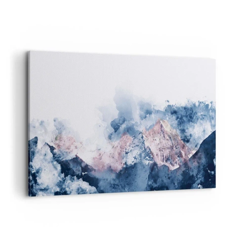 Quadro su tela - Stampe su Tela - Montagne acquerellate in tonalità pastello su sfondo bianco - 100x70cm - Queste si che sono cime! - Decorazione murale moderna per soggiorno e camera da letto ARTTOR