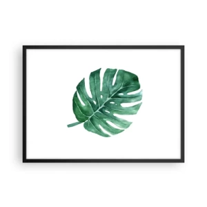 Poster in cornice nera - Foglia di monstera verde in stile minimalista - 70x50cm - Concetto verde - Decorazione murale moderna per soggiorno e camera da letto ARTTOR