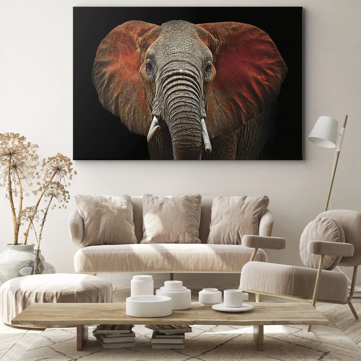 Quadro su tela - Stampe su Tela - Ritratto di un elefante su sfondo nero - 70x50cm - Sono selvaggio e tu? - Decorazione murale moderna per soggiorno e camera da letto ARTTOR