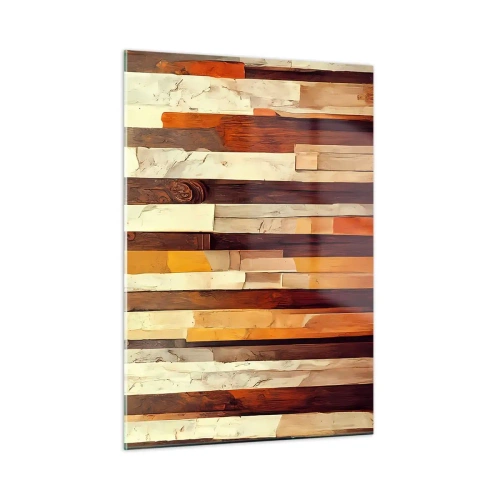 Quadro su vetro - Una composizione di strisce verticali nei toni del legno e del beige - 50x70cm - L'inno dei legni boschivi - Decorazione murale moderna per soggiorno e camera da letto ARTTOR