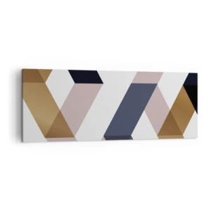 Quadro su tela - Stampe su Tela - Motivi geometrici nei toni dell'oro e del blu navy - 140x50cm - Piani e angoli - Decorazione murale moderna per soggiorno e camera da letto ARTTOR