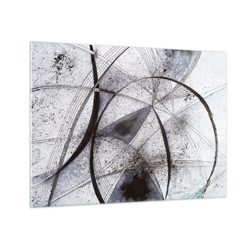 Quadro su vetro - Una composizione in bianco e nero di linee intersecate e archi geometrici. - 70x50cm - Fantasia futuristica - Decorazione murale moderna per soggiorno e camera da letto ARTTOR