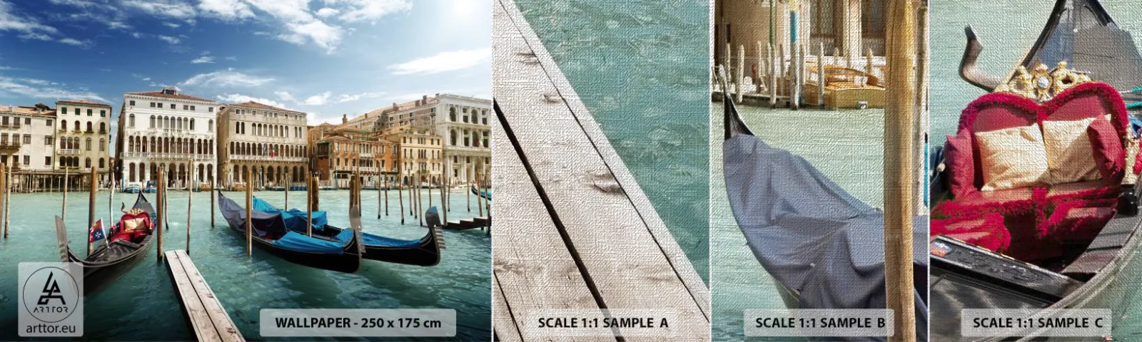 Campione di Fotomurale Premium Canvas - Palazzi nel blu - Città, Venezia, Architettura - 100x30 cm