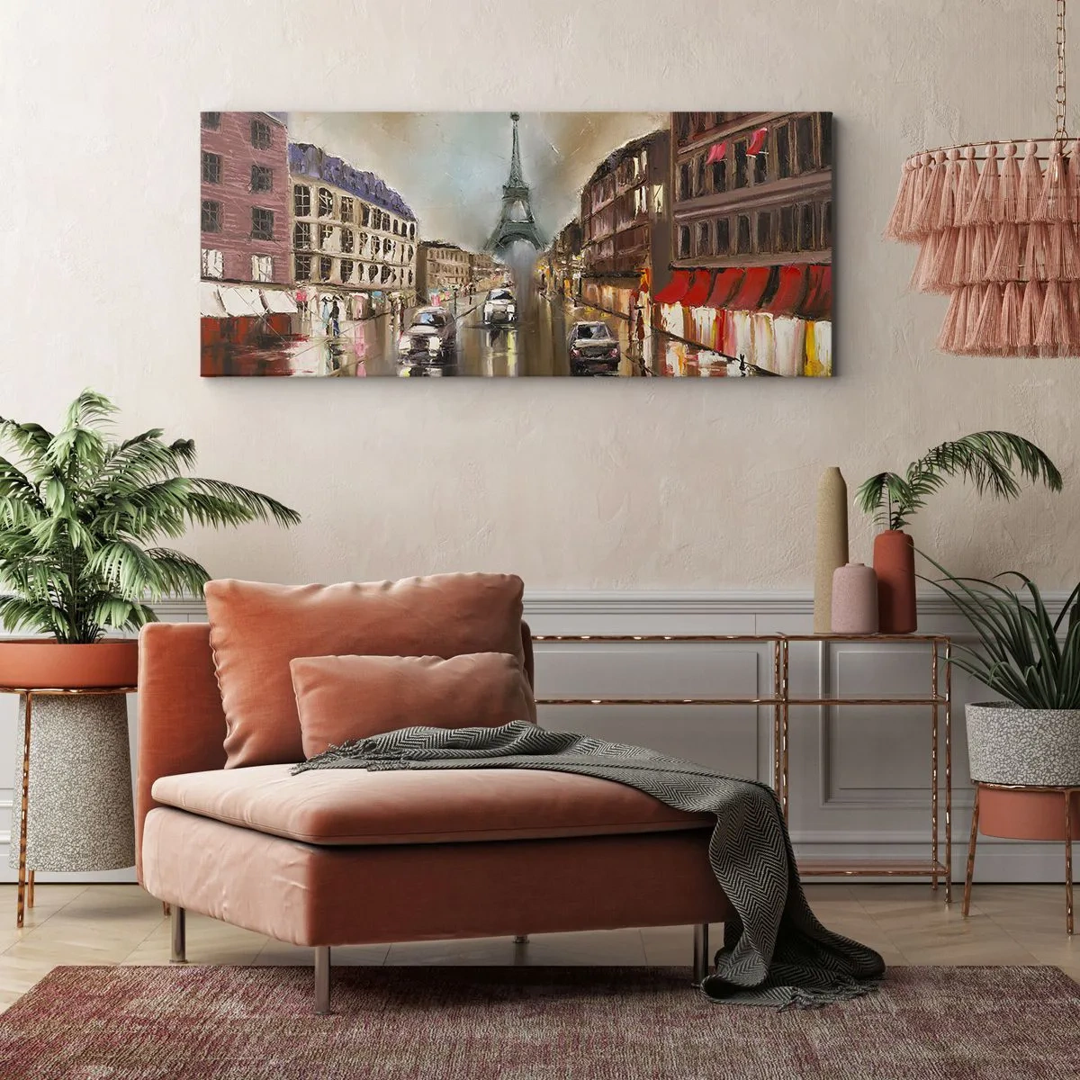 Quadro su tela - Stampe su Tela - Paesaggio urbano serale di Parigi con vista sulla Torre Eiffel - 160x50cm - Conta solo lei - Decorazione murale moderna per soggiorno e camera da letto ARTTOR