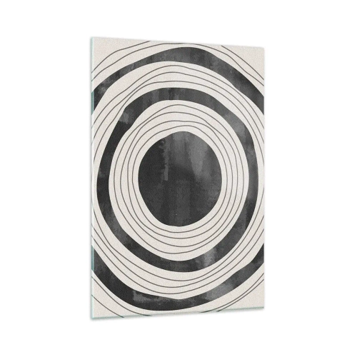 Quadro su vetro - Cerchi concentrici bianchi e neri su sfondo chiaro - 80x120cm - Proprio al centro - Decorazione murale moderna per soggiorno e camera da letto ARTTOR