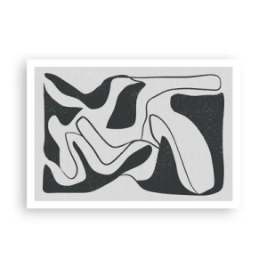 Poster - Astrazione in bianco e nero con forme organiche - 100x70cm - Gioco astratto nel labirinto - Decorazione murale moderna per soggiorno e camera da letto ARTTOR