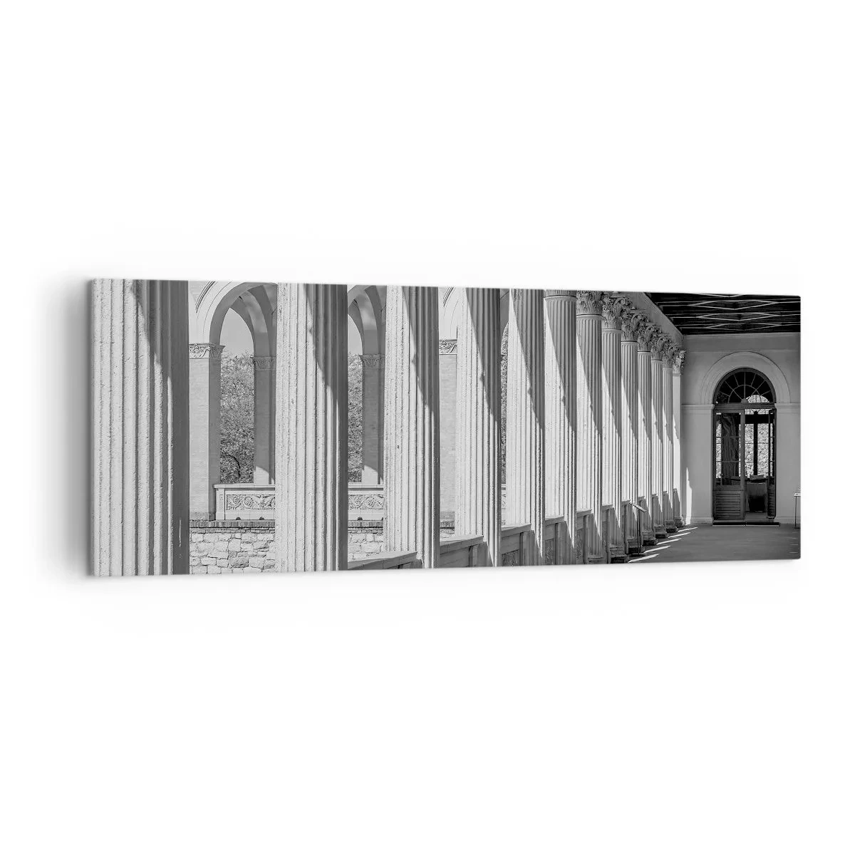 Quadro su tela - Stampe su Tela - Colonnato in stile classico in bianco e nero - 140x50cm - Portico soleggiato - Decorazione murale moderna per soggiorno e camera da letto ARTTOR