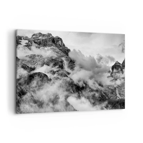 Quadro su tela - Stampe su Tela - Vista in bianco e nero delle montagne circondate dalle nuvole - 120x80cm - Belli e terribili - Decorazione murale moderna per soggiorno e camera da letto ARTTOR