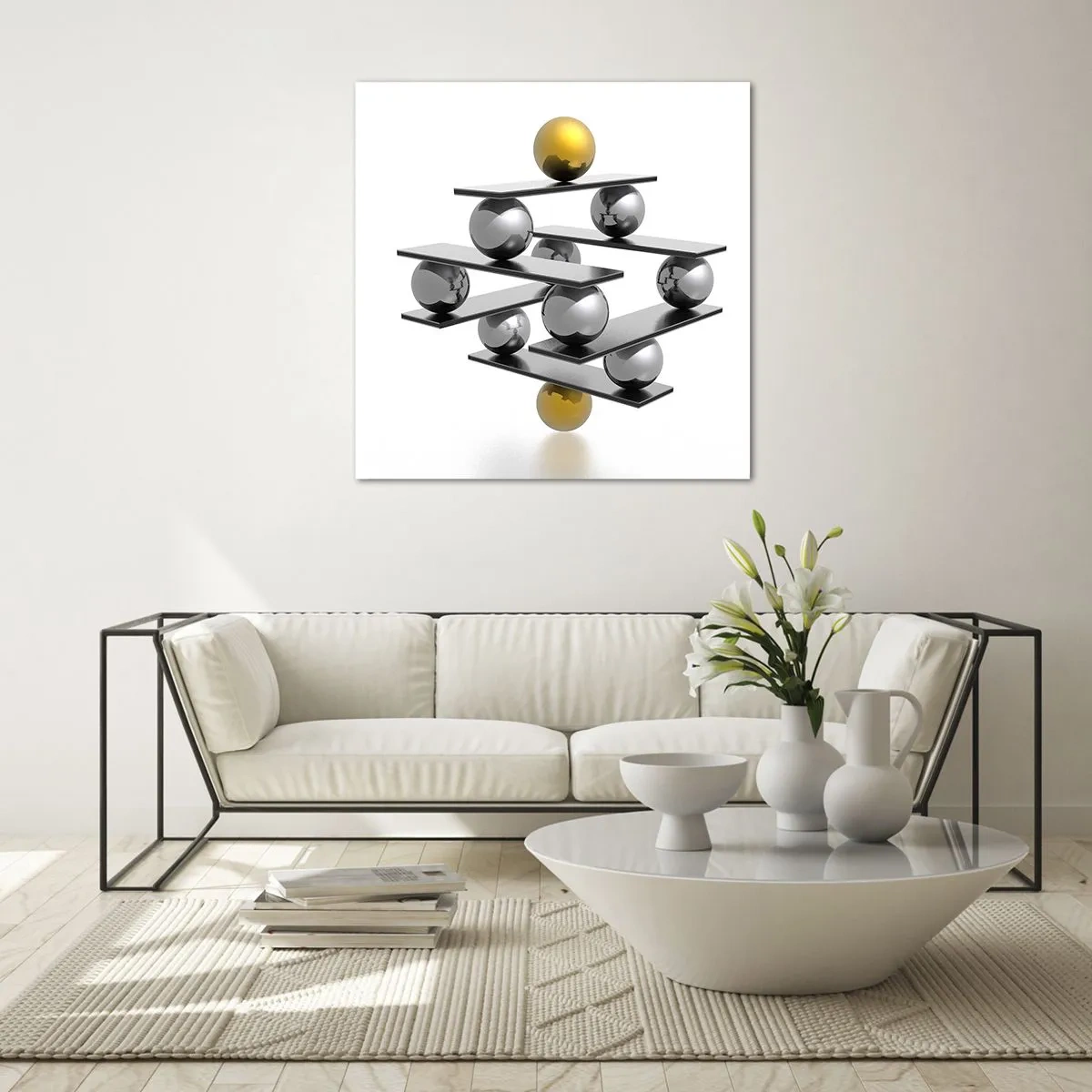 Quadro su vetro - Equilibrio oro e argento - 50x50 cm