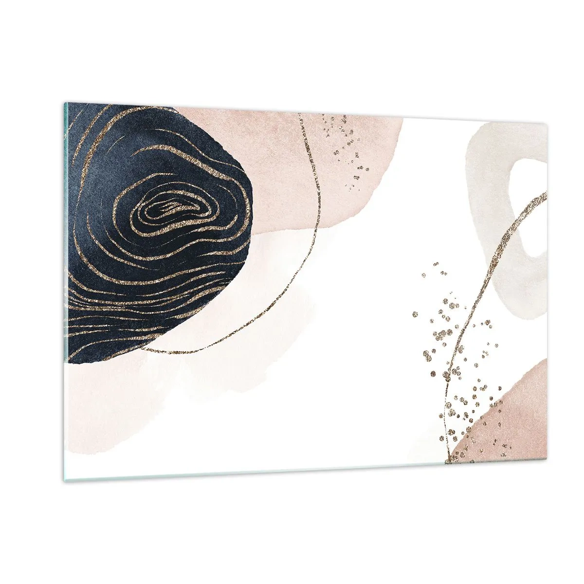 Quadro su vetro - Forme astratte con accenti dorati - 120x80cm - Tutto scorre - Decorazione murale moderna per soggiorno e camera da letto ARTTOR