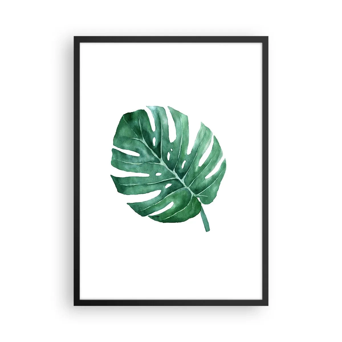 Poster in cornice nera - Illustrazione ad acquerello di una foglia di monstera su sfondo bianco - 50x70cm - Concetto verde - Decorazione murale moderna per soggiorno e camera da letto ARTTOR