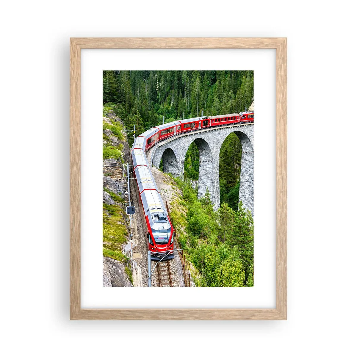 Poster in cornice rovere chiaro - Il treno tra i monti - 30x40 cm
