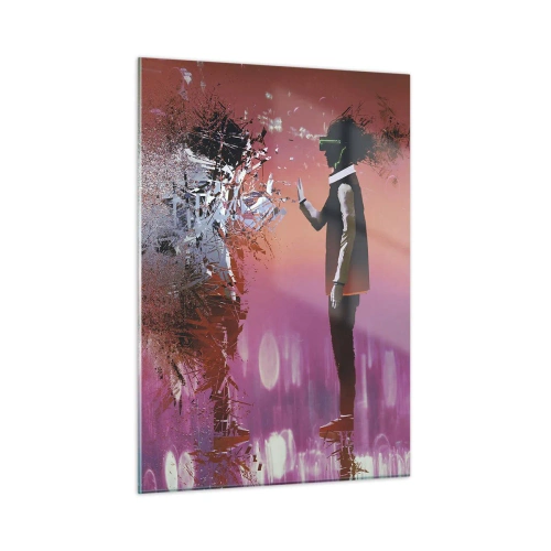 Quadro su vetro - Un personaggio nella realtà virtuale con un'ombra diffusa - 50x70cm - Puoi guardare te stesso? - Decorazione murale moderna per soggiorno e camera da letto ARTTOR