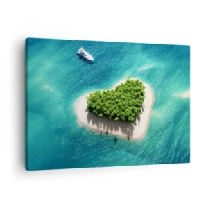 Quadro su tela - Stampe su Tela - Un'isola romantica a forma di cuore in un mare turchese - 70x50cm - Amo l'estate - Decorazione murale moderna per soggiorno e camera da letto ARTTOR