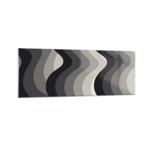 Quadro su vetro - Motivi ondulati in bianco e nero in tonalità di grigio - 140x50cm - Un'onda dopo l'altra - Decorazione murale moderna per soggiorno e camera da letto ARTTOR