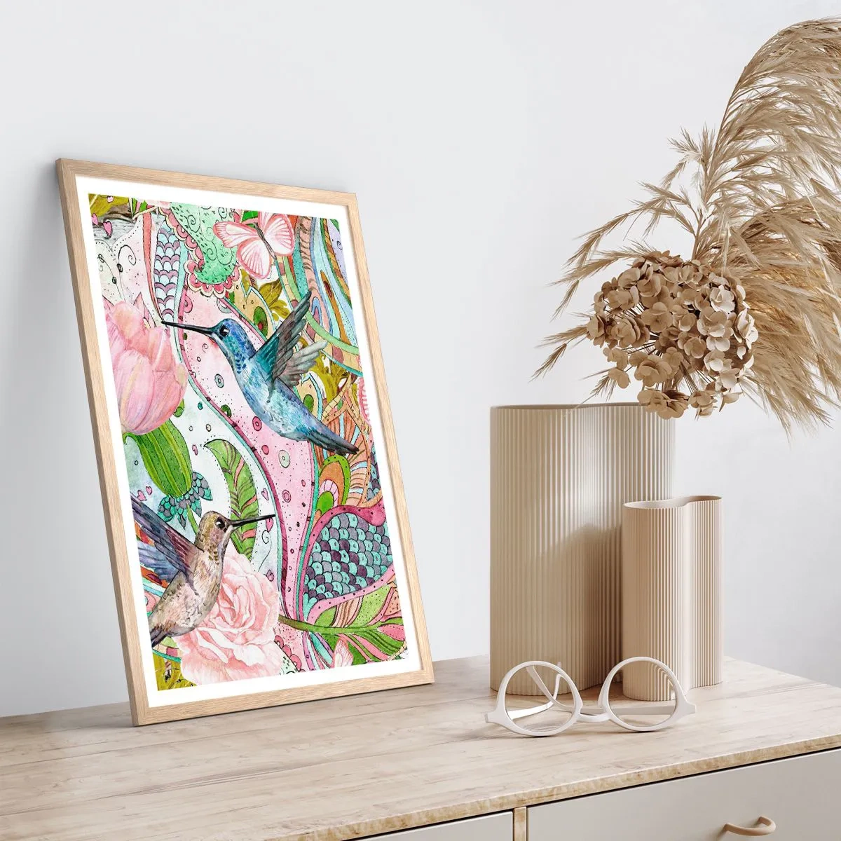 Poster in cornice rovere chiaro - Intrecciate nei rami - 70x100 cm