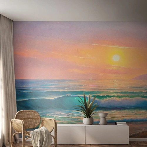 Fotomurali Autoadesivo Deluxe Sticker - Il canto turchese delle onde - Astrazione, Paesaggio, Mare - 100x70 cm