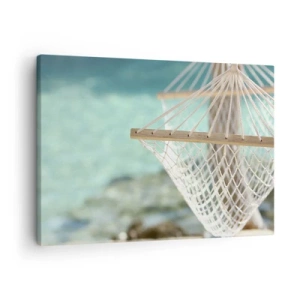 Quadro su tela - Stampe su Tela - Un'amaca con vista sull'acqua turchese - 70x50cm - Tempo di relax - Decorazione murale moderna per soggiorno e camera da letto ARTTOR
