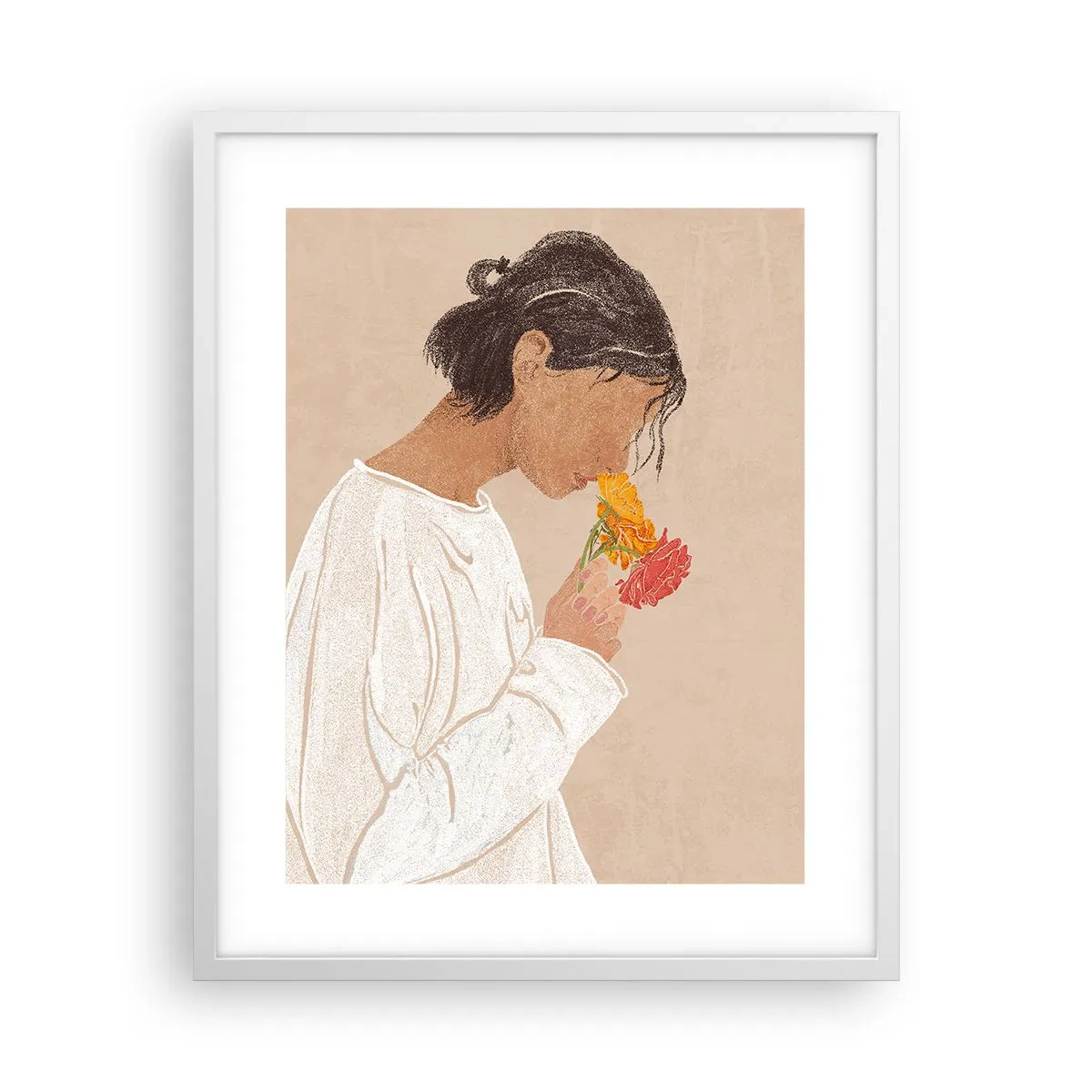 Poster in cornice bianca - Ragazza con i fiori - 40x50 cm