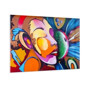 Quadro su vetro - Astrazione colorata di volti in stile street art - 100x70cm - Toccare con il colore - Decorazione murale moderna per soggiorno e camera da letto ARTTOR