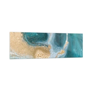 Quadro su vetro - Vortice astratto nei toni del turchese e dell'oro - 160x50cm - Vortice di oro e turchese - Decorazione murale moderna per soggiorno e camera da letto ARTTOR