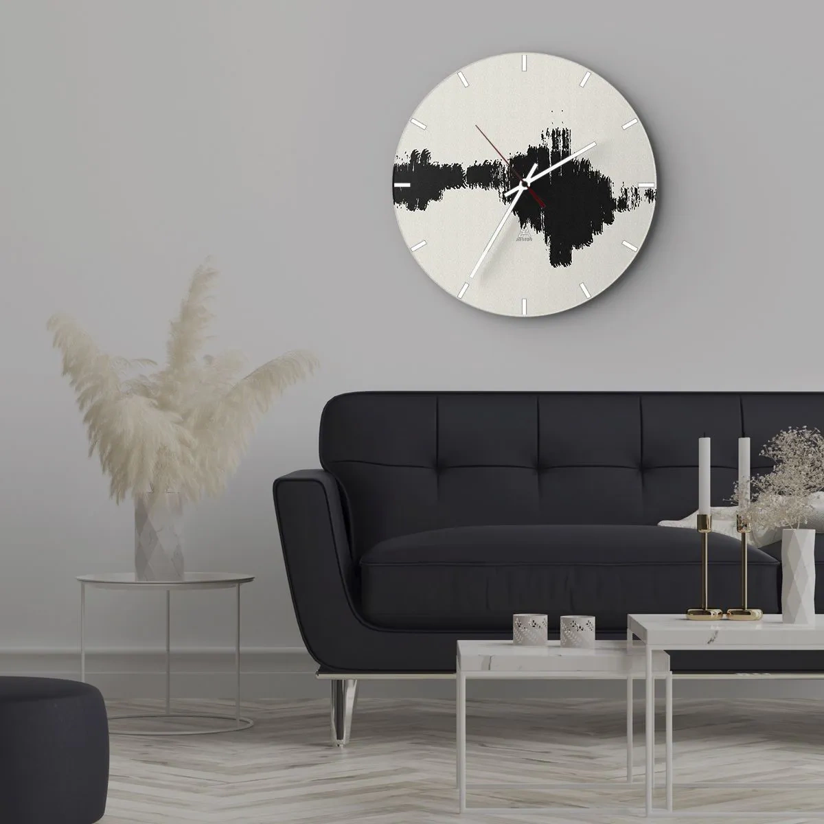 Orologio da parete - Orologio in Vetro - Pennellata nera su sfondo chiaro in stile astratto - 30x30cm - Le vibrazioni della fantasia - Decorazione murale moderna per soggiorno, cucina e camera da letto ARTTOR