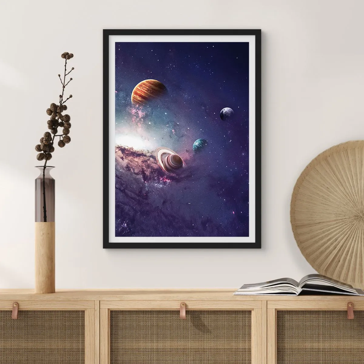 Poster in cornice nera - Sistema solare danzante - 61x91 cm