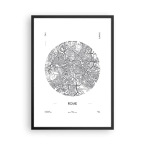 Poster in cornice nera - Una mappa minimalista di Roma in bianco e nero. - 50x70cm - Anatomia di Roma - Decorazione murale moderna per soggiorno e camera da letto ARTTOR