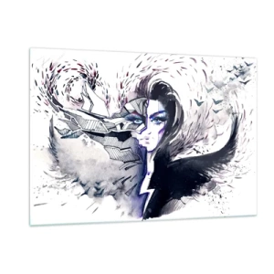 Quadro su vetro - Ritratto astratto con elementi dinamici e nero - 120x80cm - Bella e demoniaca - Decorazione murale moderna per soggiorno e camera da letto ARTTOR
