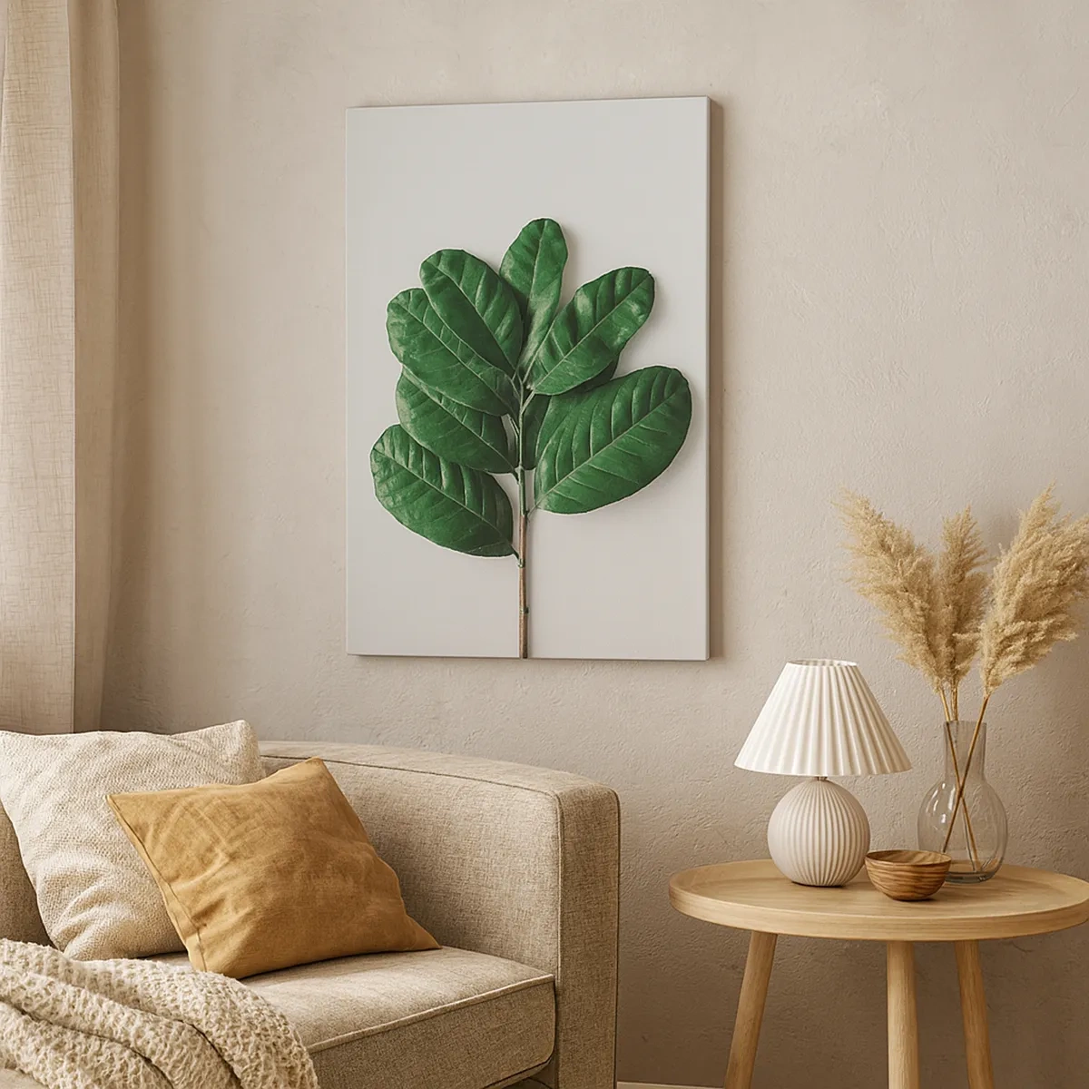 Quadro su tela - Stampe su Tela - Un rametto di foglie verdi su uno sfondo chiaro - 50x70cm - Il disegno della natura stessa - Decorazione murale moderna per soggiorno e camera da letto ARTTOR